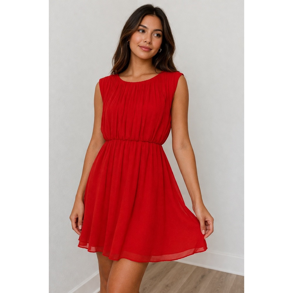 Alice + Olivia Mini Dress Womens XS Red New Pleated Chiffon C202609646